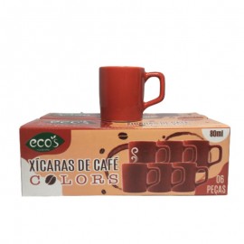 Kit 6 Xicaras De Café 80Ml Colors Vermelho- ECO’S