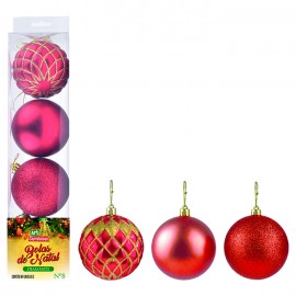 Bolas de Natal Mistas Diamante Vermelho Nº8 Com 4pçs -ART CHRISTMAS