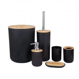 Kit para Banheiro Bambu 6Peças Preto- PLASVALE